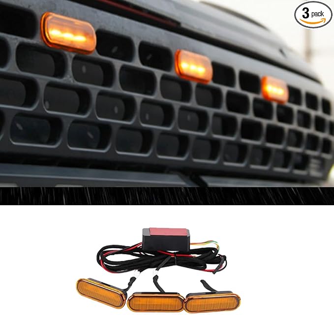 ERIDANUS Auto Accessories Fit for Ford Bronco 2021 2022 2023 2024 (Not Fit for Bronco Sport) LED Front Grille Lights Lamps Yellow Lens (Yellow) ABS+LED 3 PCS