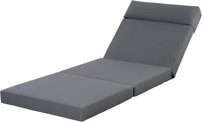 Christopher Knight Home Kayes Acacia Wood Chaise Lounge with 4'' Four-Folds Cushion, Outdoor 79'' Patio Recliner Chair with 4-Position Adjustable Backrest, Sun Lounger for Backyard, Teak+Dark Gray