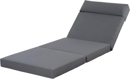Christopher Knight Home Kayes Acacia Wood Chaise Lounge with 4'' Four-Folds Cushion, Outdoor 79'' Patio Recliner Chair with 4-Position Adjustable Backrest, Sun Lounger for Backyard, Teak+Dark Gray