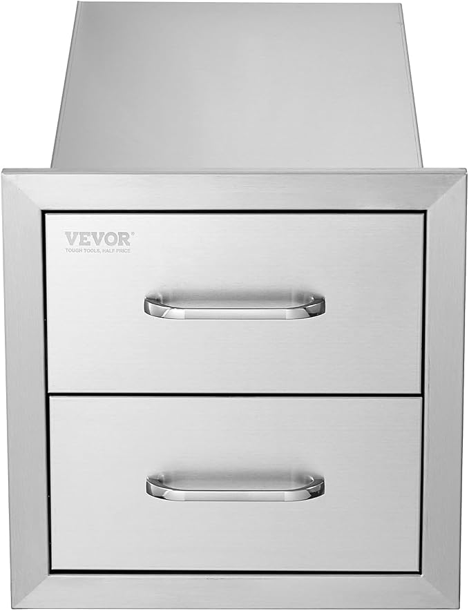 VEVOR Outdoor Kitchen Cabinets 14W x 14.3H x 23D Inch, BBQ Island Drawers Stainless Steel, Flush Mount Double with Handle, BBQ Island for Outdoor Kitchens or Grill Station