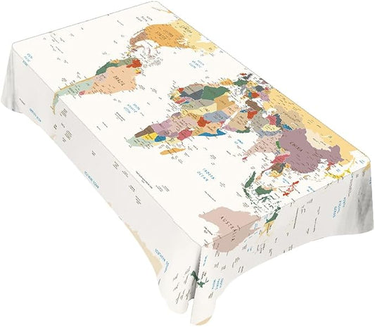 TKS MITLAN World Map Decorative Rectangle Tablecloth Vintage Colors Highly Detailed Political Polyester Table Cloths Kitchen Table Cover for Dining BBQ Picnic Coffee Table 60 x 84 Inch 6-8 Seats