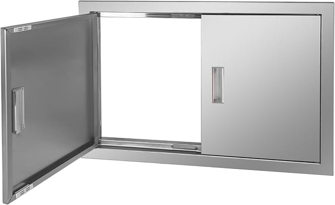 Outdoor Kitchen Door 28" W x 19" H Stainless Steel BBQ Double Access Door Flush Mount Vertical Wall Doors with Handle Suitable for Grilling Station Outside Cabinet Outdoor Kitchen