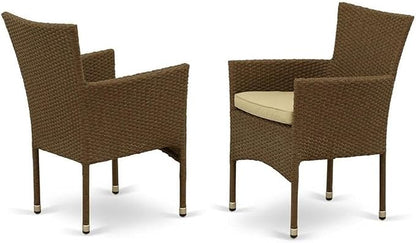 East West Furniture OSBK7-02A 7 Piece Outdoor Wicker Patio Furniture Sets Consist of a Rectangle Bistro Table with Glass Top and 6 Balcony Armchair with Cushion, 36x60 Inch, Brown