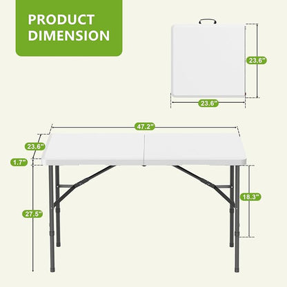 4 Ft Folding Table 350lbs Weight Capacity | Plastic Folding Table Heavy Duty Portable Table for Indoor & Outdoor Premium Solutions for Camping,Picnic,BBQ and Party