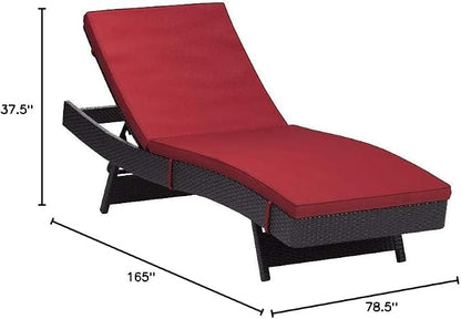 Modway Convene Wicker Rattan Outdoor Patio Chaise Lounge Chairs in Espresso Red - Set of 6