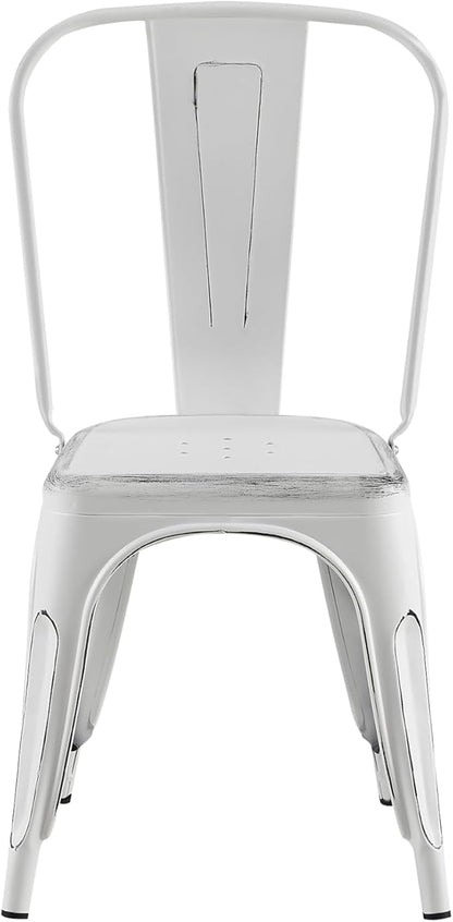 AC Pacific Stackable Metal Dining Chairs Set of 2 for Indoor and Outdoor Use, Durable Stacking Seat, Farmhouse Kitchen, Bar, Patio, Bistro, Cafe, Industrial Style, 2pcs, Sanded Matte White