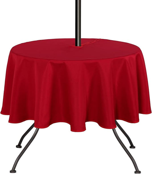 SARAFLORA Outdoor and Indoor Tablecloth -60 inch Round, Red Wrinkle Free Washable Waterproof Table Cloth with Umbrella Hole and Zipper Round Table Cover for Spring/Summer/Patio/Picnic/BBQS/Party
