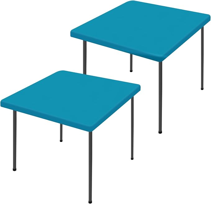 Moosfor 2 Pack Square Spandex Fitted Table Cloth, Elastic Tablecloth | Washable Picnic Table Cover, Stretch Waterproof Table cloths for Party, Patio, Dining, Kitchen, 34" x 34", Teal