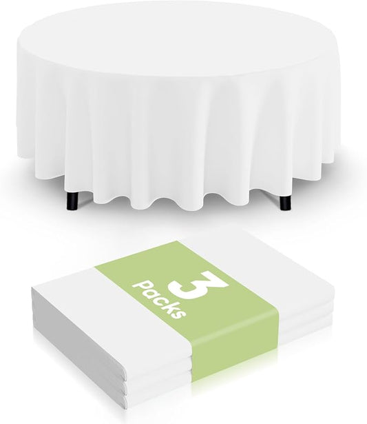 Smiry Disposable Table Cloth 3 Pack, 84 Inch Round Waterproof Plastic Tablecloth, Decorative Round Table Covers for Party, Birthday, Picnic, White