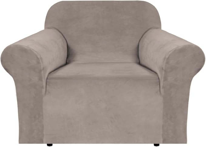 H.VERSAILTEX Stretch Velvet Armchair Cover Couch Covers 1 Cushion Chair Slipcover for Living Room Furniture Cover Crafted from Thick Comfy Rich Velour (Chair 31"-49", Taupe)