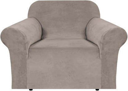 H.VERSAILTEX Stretch Velvet Armchair Cover Couch Covers 1 Cushion Chair Slipcover for Living Room Furniture Cover Crafted from Thick Comfy Rich Velour (Chair 31"-49", Taupe)