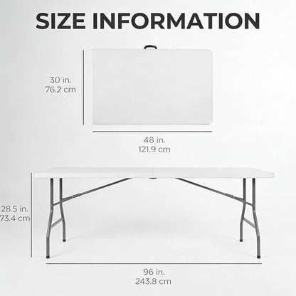 8ft Folding Table, Portable Foldable Plastic Table with Heavy-Duty Top & Reinforced Legs, 360lbs Capacity for Wedding, Party, Camping, Craft Fair, Picnic, Indoor Outdoor Use, White