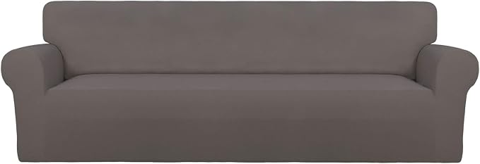 PureFit Stretch Couch Covers for Sofa 4 Seater Slipcovers Taupe | 1-Piece Sofa Cover Washable Soft Couch protector, Couch Slipcover with Non Skid Foam and Elastic Bottom for Kids, Dogs