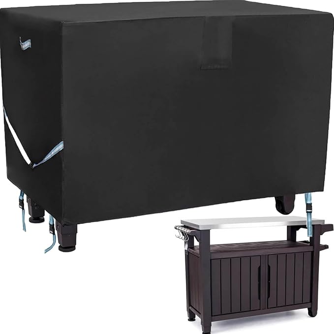 Outdoor Prep Table Cover-55" x 24" x 32" Heavy Duty Waterproof Grill Cover Compatible with Keter Unity Portable Table,Patio Kitchen Prep/Work Table,UV Resistance Grill Cart Serving Bar Cabinet Cover ﻿