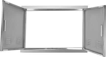 Outdoor Kitchen Door 30" W x 21" H Stainless Steel BBQ Double Access Door Flush Mount Vertical Wall Doors with Handle and Vents Suitable for Grilling Station Outside Cabinet Outdoor Kitchen
