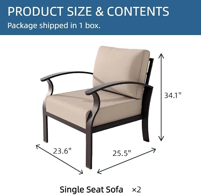 ALAULM Aluminum 2-Seat Patio Furniture Set, Metal Outdoor Furniture Sectional Sofas w/5.1" Cushions for Patio, Backyard, Poolside-Sand