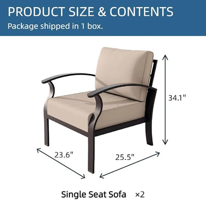 ALAULM Aluminum 2-Seat Patio Furniture Set, Metal Outdoor Furniture Sectional Sofas w/5.1" Cushions for Patio, Backyard, Poolside-Sand