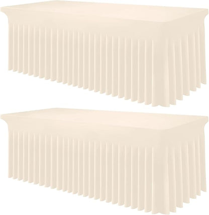 Smiry 2 Pack Spandex Elastic Fitted Table Cloth Skirt for 6FT Table | Stretch Washable Table Cloth, Banquet Table Cover for Wedding, Party, Indoor & Trade Shows, (Beige, 72Lx36Wx30H)