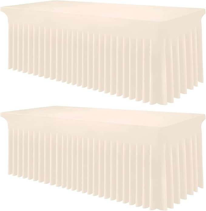 Smiry 2 Pack Spandex Elastic Fitted Table Cloth Skirt for 5FT Table | Stretch Washable Table Cloth, Banquet Table Cover for Wedding, Party, Indoor & Trade Shows, (Beige, 60Lx36Wx30H)