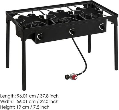 3-Burner Outdoor Cooker, 225,000 BTU High Pressure Cast Iron Burner for Camping and Backyard, Detachable Legs, Adjustabl