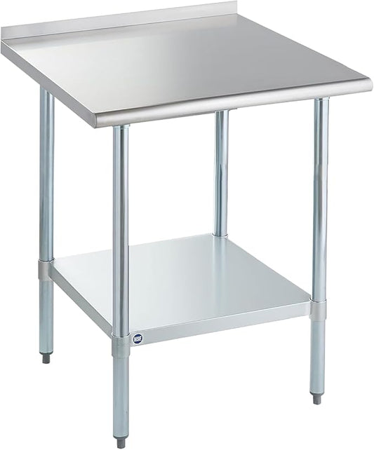 ROCKPOINT Stainless Steel Prep & Work with Backsplash 30x30 Inches, NSF Metal Commercial Kitchen Heavy Duty Table with Undershelf for Restaurant, Home and Hotel