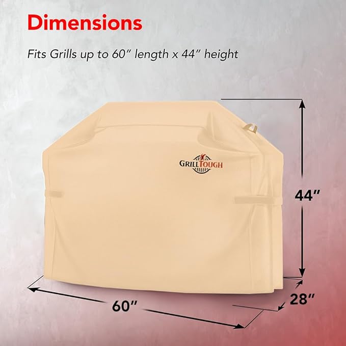 GrillTough Heavy Duty BBQ Grill Cover for Outdoor Grill, 60 Inch – Waterproof, Weather Resistant, UV & Fade Resistant with Adjustable Straps – Gas Grill Cover for Weber, Genesis, Charbroil, etc. Tan