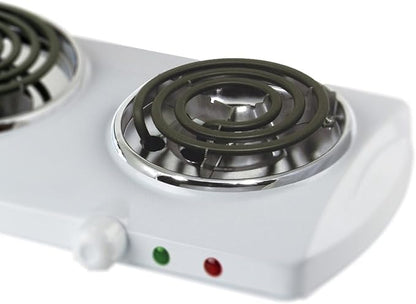 Electric Double Burner Hot Plate – 1500W Portable Countertop Cooktop with Adjustable Heat, Compact Lightweight Design, White