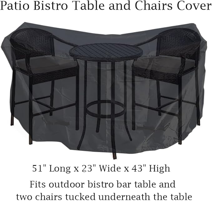 Outdoor Bar Height Dining Set Cover for Patio Bistro Sets 3 Piece Bar Height Waterproof Heavy Duty Patio Bistro Table and Chairs Cover, 51" L x 23" W x 43" H