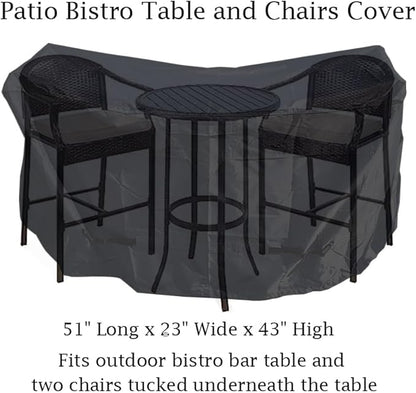 Outdoor Bar Height Dining Set Cover for Patio Bistro Sets 3 Piece Bar Height Waterproof Heavy Duty Patio Bistro Table and Chairs Cover, 51" L x 23" W x 43" H
