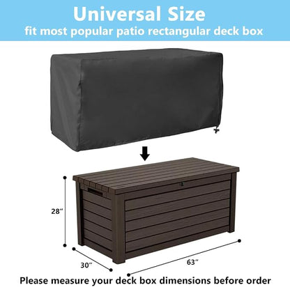Deck Box Cover, Waterproof Outdoor Storage Box Cover, Heavy Duty Patio Storage Cover with Drawstring for Backyard Garden Furniture, Black, 63 x 30 x 28 in