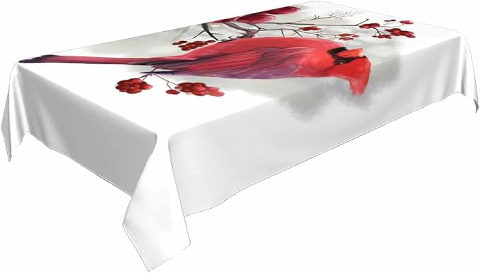 TKS MITLAN Red Cardinal Decorative Rectangle Tablecloth Bird Holly Berry Rustic Winter Polyester Table Cloths Kitchen Table Cover for Dining BBQ Picnic Coffee Table 60 x 84 Inch 6-8 Seats