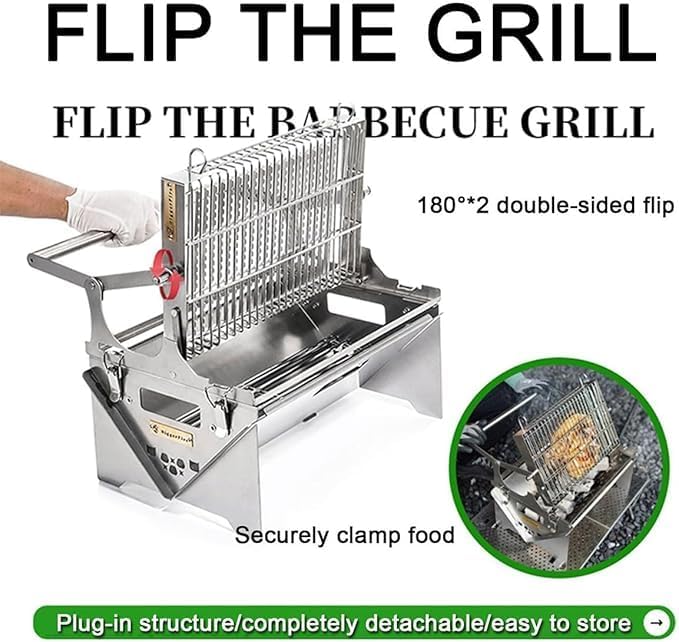 Rotating Charcoal Grills, Portable BBQ Grill with Removable Tray Adjustable Steel Frame,Etachable Portable Charcoal Barbecue Grill (Charcoal)