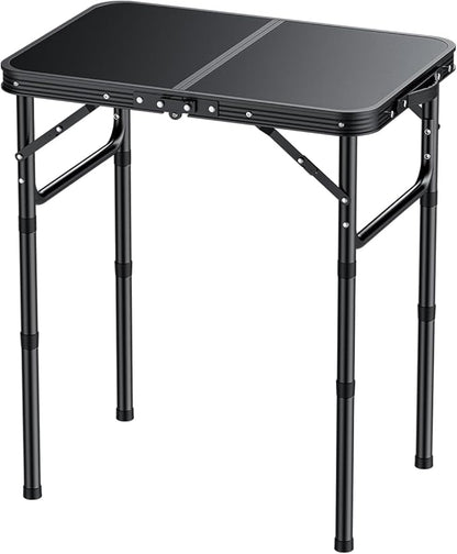 EYPINS Folding Camping Table Portable - Pure Black Aluminum 22.8x15.7'',3 Height Adjustable Small Outdoor Folding Table,Waterproof Lightweight Table with Carry Handle for Picnic,Cooking,BBQ,Beach