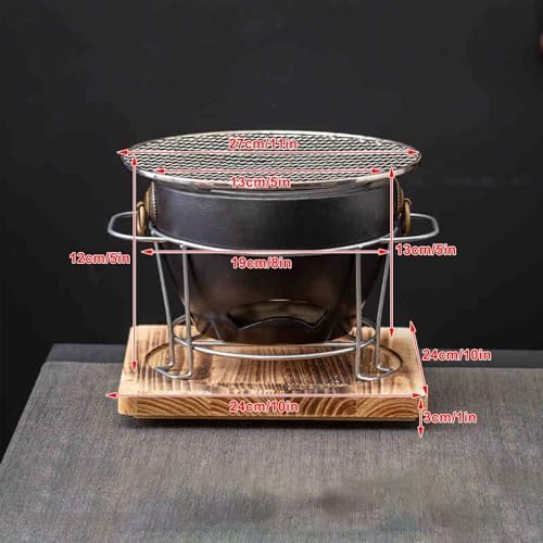 1Set Clay Charcoal Stove, Indoor Pottery Barbecue Stove, Tabletop Pottery Fire Stove, with a Wooden Pads and Grill, Metal Mesh, for Cooking Tea Stove(Black)