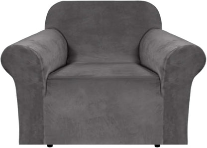 H.VERSAILTEX Stretch Velvet Armchair Cover Couch Covers 1 Cushion Chair Slipcover for Living Room Furniture Cover Crafted from Thick Comfy Rich Velour (Chair 31"-49", Gray)