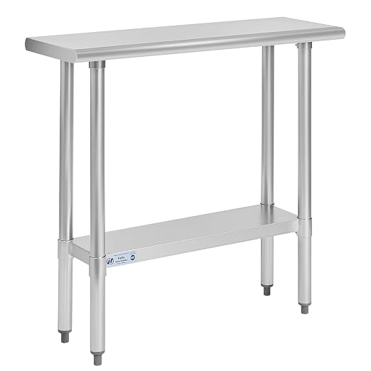 Hally Stainless Steel Table for Prep & Work 14 x 36 Inches NSF Commercial | Metal Heavy Duty Workbench, Adjustment Undershelf, for Kitchen, Restaurant, Home, Hotel, Garage, Pizza Oven, Galvanized Legs