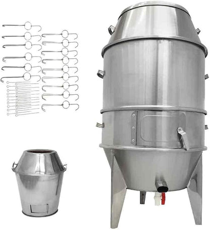 Commercial 410 Stainless Steel Charcoal Roast Duck Oven, 23.6x23.6x53 Inch BBQ Roaster with 15 Hooks & 20 Tail Pins, Multifunctional Grill for Chicken, Fish, Outdoor Picnic