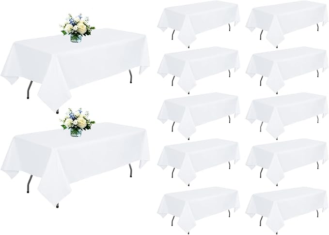 12 Pack White Rectangle Table Cloth 60 x 102 Inch For 6 Foot Tables | Wrinkle Resistant Tablecloth, Washable Polyester Fabric, Rectangular Tablecloth for Wedding Party Banquet Buffet