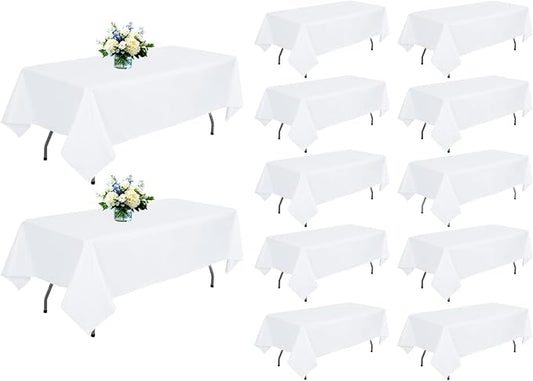 12 Pack White Rectangle Table Cloth 60 x 102 Inch For 6 Foot Tables | Wrinkle Resistant Tablecloth, Washable Polyester Fabric, Rectangular Tablecloth for Wedding Party Banquet Buffet