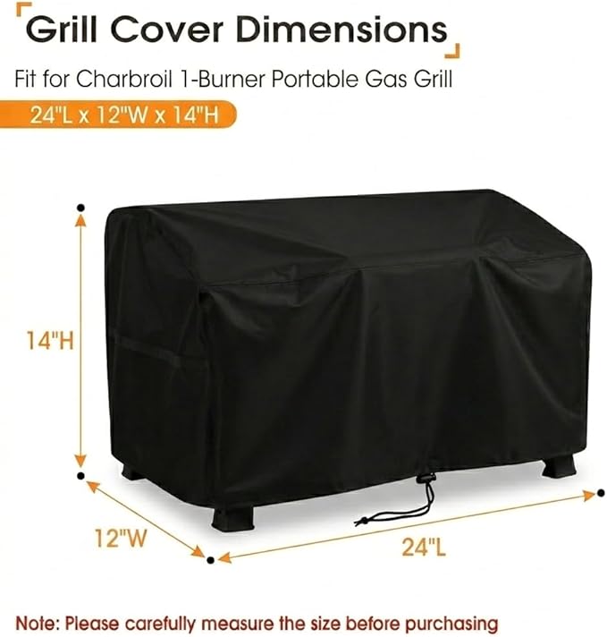 Outdoor Tabletop Grill Cover for Char Broil Portable 1 Burner Stainless Steel Propane Gas Grill, Waterproof Outdoor BBQ Table Top Grill Cover - 24 x 12 x 14 Inch