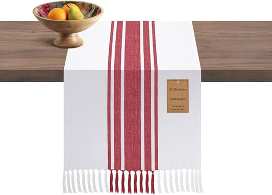 Table Runner 72 Inches Long 100% Cotton - Farmhouse Table Runners for Everyday Use Weddings Parties BBQ's Holidays - 14x72 Inch Rustic Vintage Dining Table Runner Red