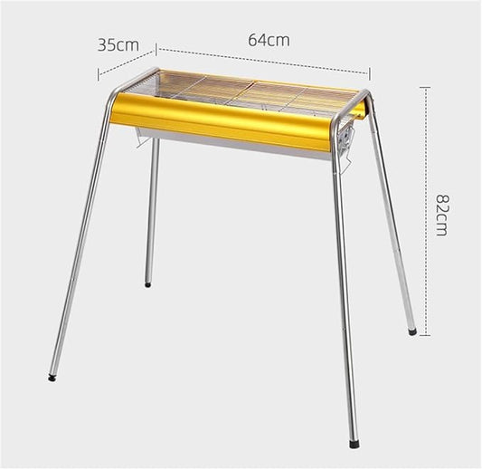 Portable Charcoal Grill for Camping BBQ, Outdoor Barbecue Grill with Thickened Stainless Steel Body, Dual Charcoal Tanks, Side Loading,64 * 35 * 82Cm-D