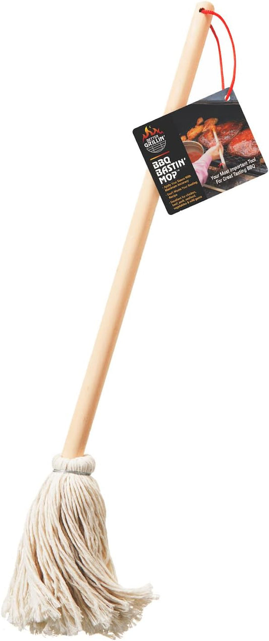 BETTER GRILLIN' BBQ Bastin Mop Basting Barbecue Brush/Mop Easily Applies Marinades, Sauces, Washes Out, 16in Handle, 1pk