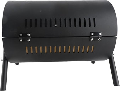Drfeify Charcoal Barbecue Grill, Portable Double Sided Metal BBQ Grill with Detachable Carbon and Wooden Handle, for Camping Picnics Parties Outdoor Home Use (Black)