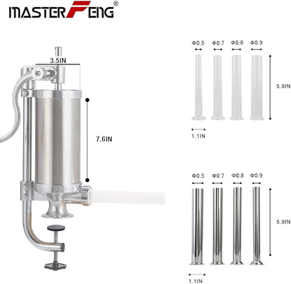 Sausage Stuffer, Stainless Steel Homemade Sausage Maker Vertical Meat Filling Kitchen Machine, Packed 8 Stuffing Tubes (2.5LBS VERTICAL)
