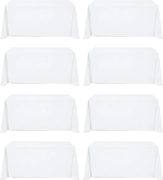 8 Pack White Rectangle Table Cloth 90 x 156 Inch For 8 Foot Tables | Wrinkle Resistant Tablecloth, Washable Polyester Fabric, Rectangular Tablecloth for Wedding Party Banquet Buffet
