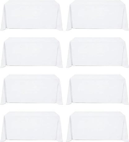 8 Pack White Rectangle Table Cloth 90 x 156 Inch For 8 Foot Tables | Wrinkle Resistant Tablecloth, Washable Polyester Fabric, Rectangular Tablecloth for Wedding Party Banquet Buffet