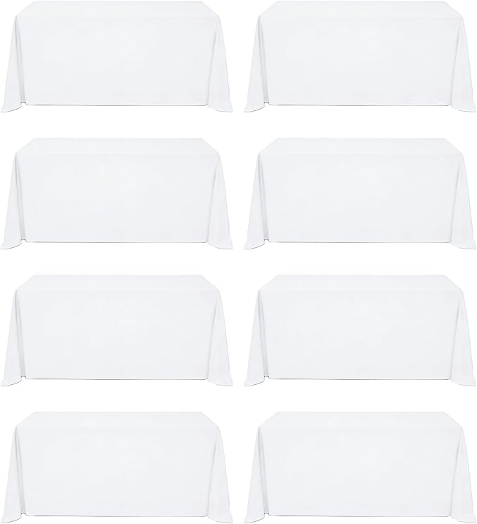 8 Pack White Rectangle Table Cloth 90 x 132 Inch For 6 Foot Tables | Wrinkle Resistant Tablecloth, Washable Polyester Fabric, Rectangular Tablecloth for Wedding Party Banquet Buffet