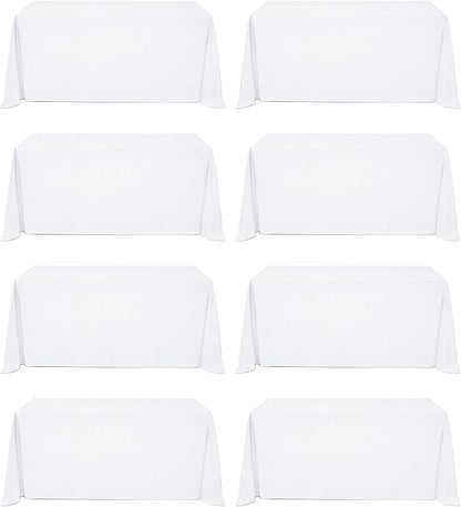 8 Pack White Rectangle Table Cloth 90 x 132 Inch For 6 Foot Tables | Wrinkle Resistant Tablecloth, Washable Polyester Fabric, Rectangular Tablecloth for Wedding Party Banquet Buffet