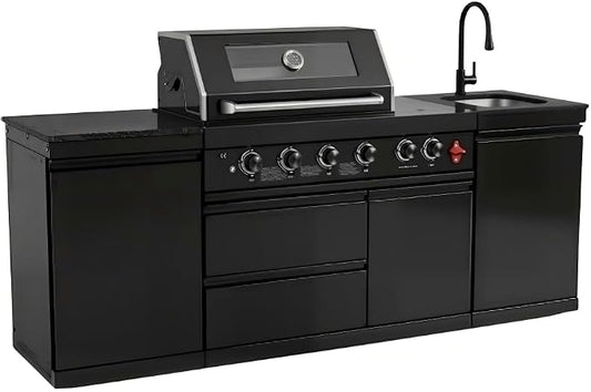 85 Inch 4-Burner 72000 BTU Deluxe Stainless Steel Propane Gas Outdoor Kitchen Bar Barbecue Island Grill,Marble Countertops,Storage Cabinets & Drawers,Stainless Steel Sink,Faucet